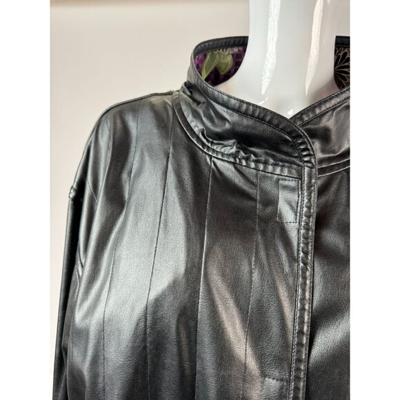 Reversible Vintage 80s Womens Coat With Floral Quilted Pattern & Black Faux Leat - Picture 13 of 16